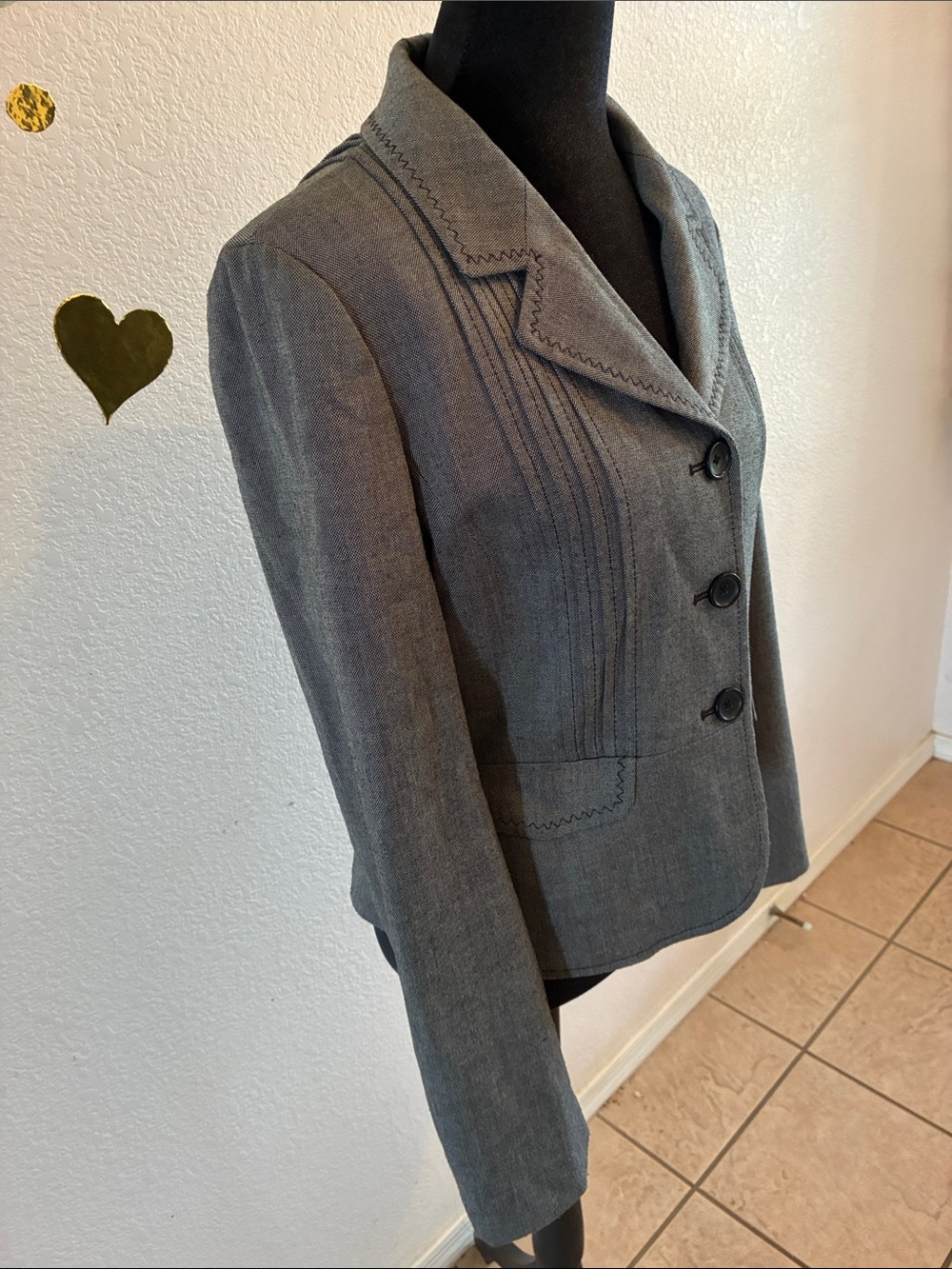 LOFT Gray Tailored Blazer with Decorative Stitching - Picture 3 of 6